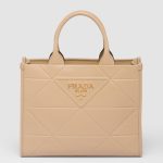 Prada Symbole Small Bag with Topstitching in Beige Leather