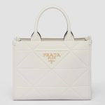 Prada Symbole Small Bag with Topstitching in White Leather