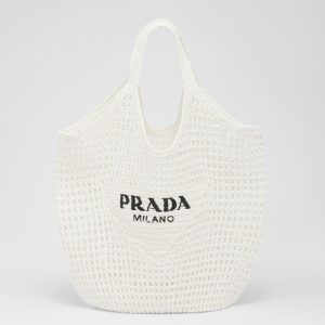 Prada Large Tote Bag In White Woven Raffia