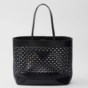 Prada Large Tote Bag in Black Perforated Leather