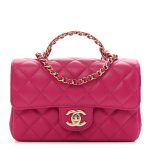 Lambskin Quilted Mini Crystal Top Handle Rectangular Flap Dark Pink