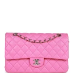 Medium Classic Double Flap Bag Neon Pink Lambskin Silver Hardware