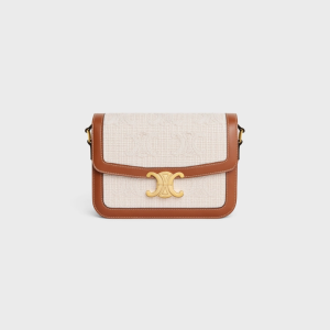 CLASSIQUE TRIOMPHE BAG IN TEXTILE WITH TRIOMPHE CROCHET EMBROIDERY NATURAL / TAN