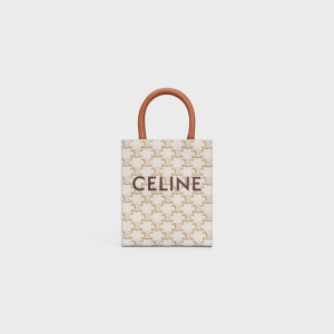 MINI VERTICAL CABAS IN TRIOMPHE CANVAS AND CALFSKIN WITH CELINE PRINT WHITE