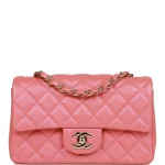 Mini Rectangular Flap Bag Pink Iridescent Lambskin Light Gold Hardware