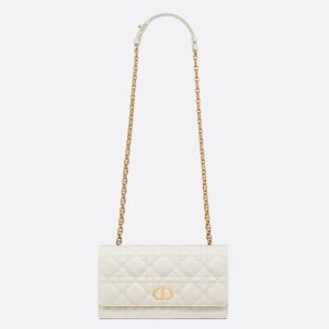 Dior Caro Belt Pouch with Chain In White Calfskin