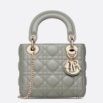 Dior Mini Lady Dior Bag In Grey Cannage Lambskin