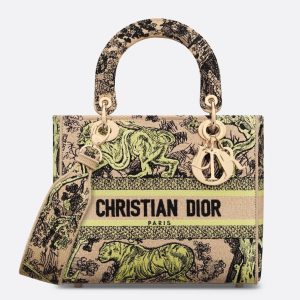 Dior Dioriviera Lady D-Lite Medium Bag in Raffia with Lime Toile de Jouy Sauvage Embroidery