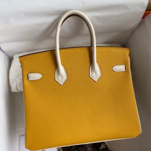 Hermes HSS Birkin 25 Bicolor Bag in Jaune d'or and Craie Epsom Calfskin
