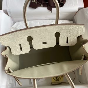 Hermes Birkin 30 Handmade Bag In Craie Crocodile Niloticus Matte Skin