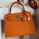 Hermes Kelly Sellier 25 Handmade Bag In Orange Epsom Calfskin
