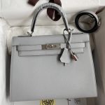 Hermes Kelly Sellier 32 Handmade Bag in Blue Glacier Epsom Calfskin