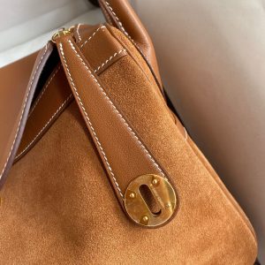 Hermes Lindy 30 Handmade Bag In Gold Doblis Suede Calfskin