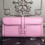 Hermes Jige Elan 29 Clutch In Pink Crocodile Leather