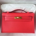 Hermes Kelly Pochette Handmade Bag In Rose Texas Epsom Calfskin