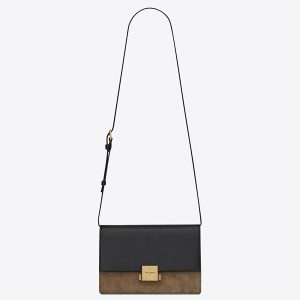Saint Laurent Medium Bellechasse Bag In Black Leather And Taupe Suede