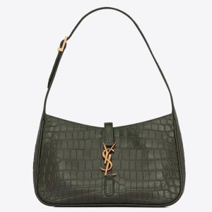 Saint Laurent Le 5 ? 7 Hobo Bag in Green Crocodile Embossed Leather