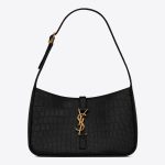 Saint Laurent Le 5 ¨¤ 7 Hobo Bag In Black Crocodile-embossed Leather