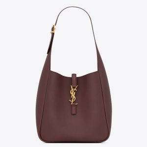 Saint Laurent Le 5 ? 7 Soft Small Shoulder Bag in Bordeaux Leather