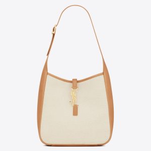 Saint Laurent Le 5 ? 7 Small Shoulder Bag in Canvas and Leather