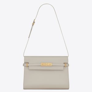 Saint Laurent Manhattan Baguette Bag In White Calfskin