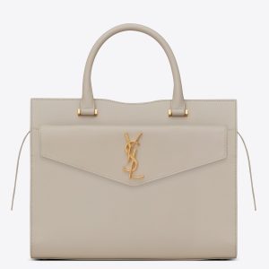 Saint Laurent Uptown Medium Tote In Black Calfskin